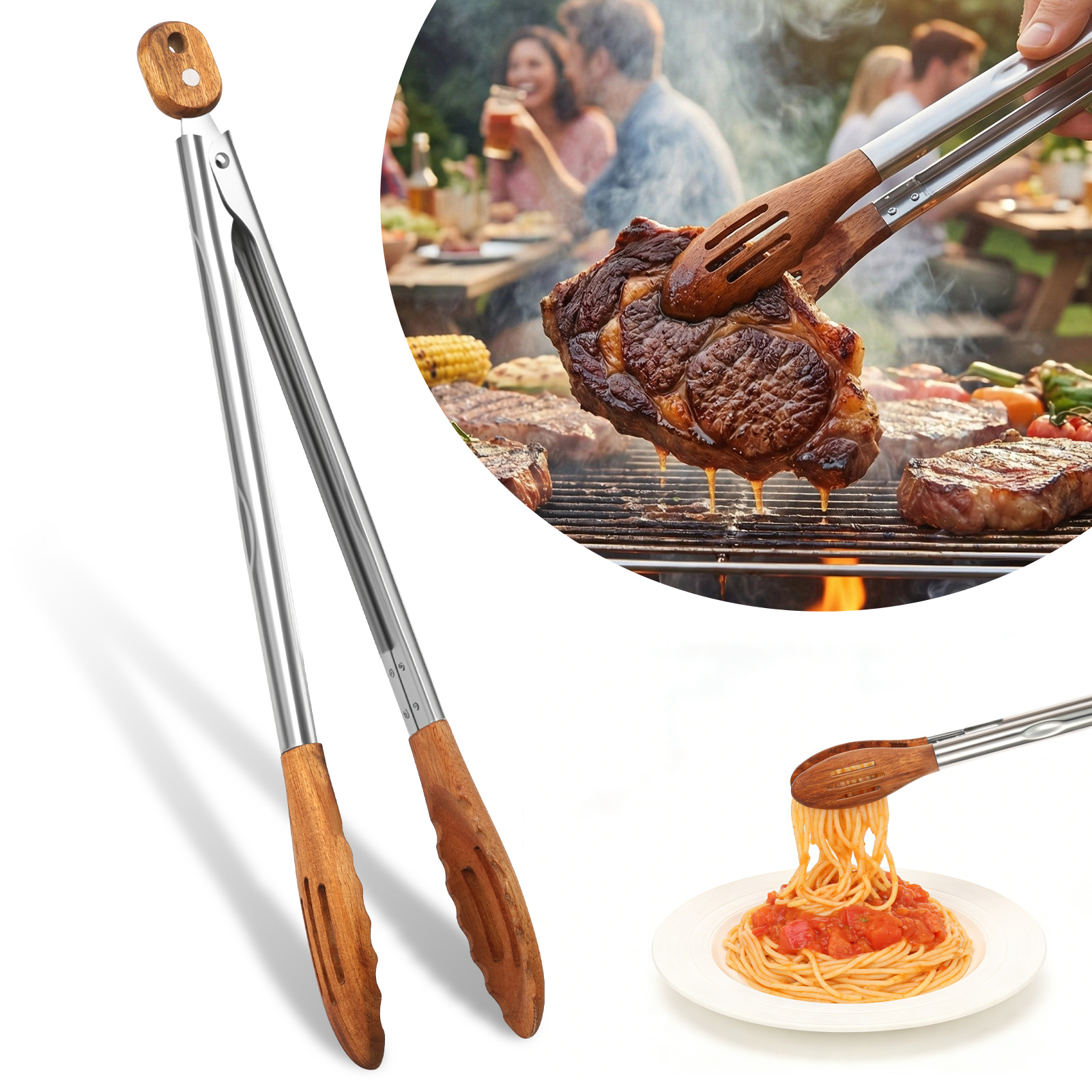 Kitchen Gadgets And Equipment - Wooden Kitchen Cooking Tongs BBQ Non