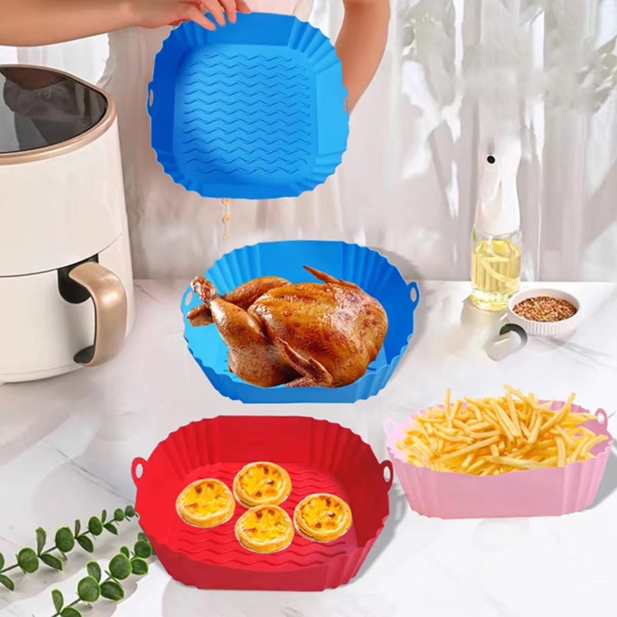 Kitchen Gadgets Hacks - Silicone Air Fryer Pot Tray Food