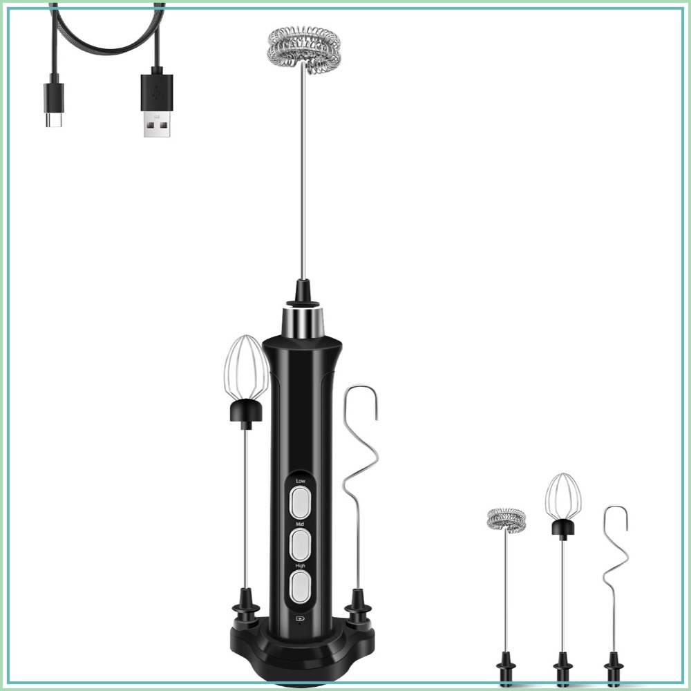 Milk Frother - Rechargeable Milk Frother Handheld 3 Speed