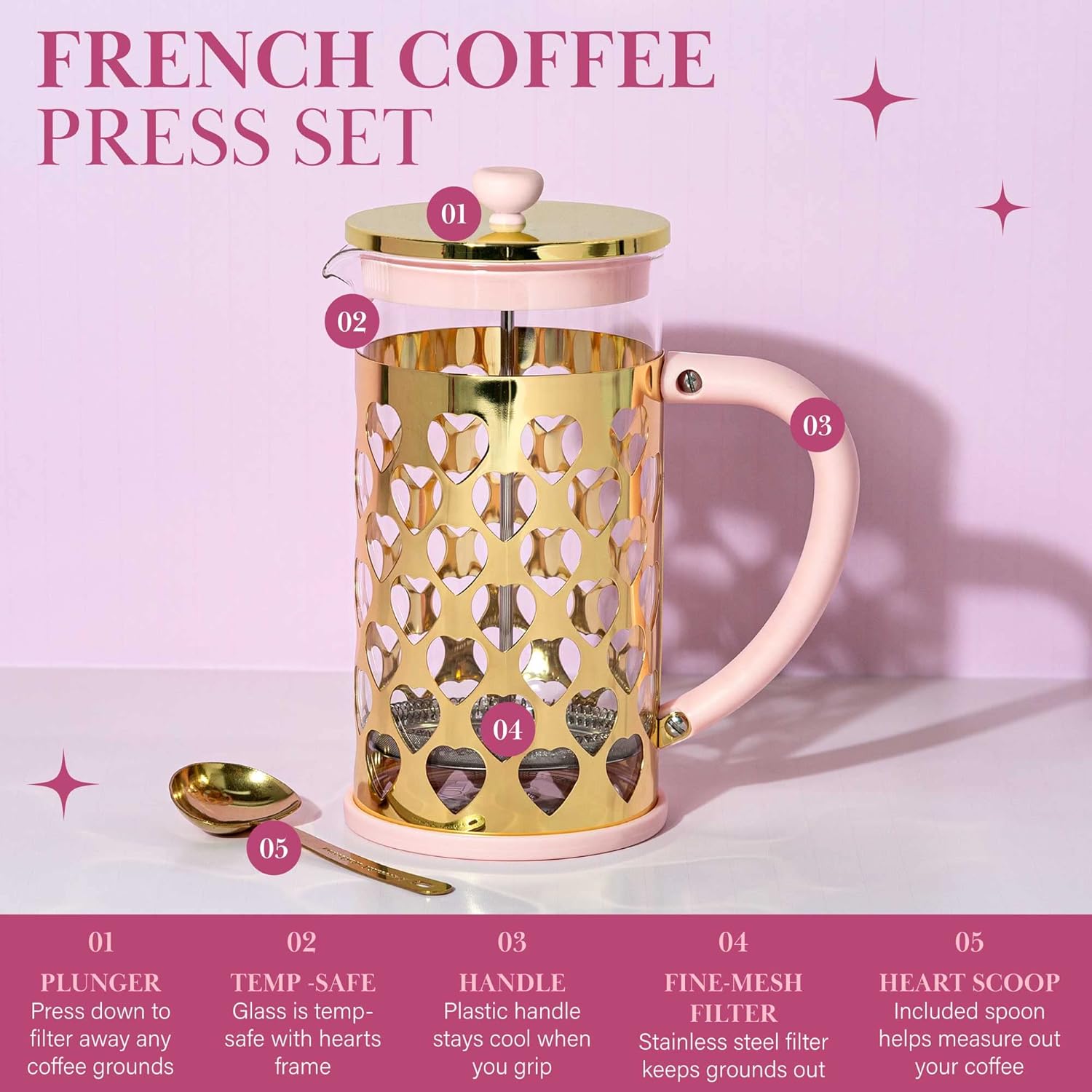 Pink French Press Coffee Maker - đánh giá và giá French Press Coffee Maker