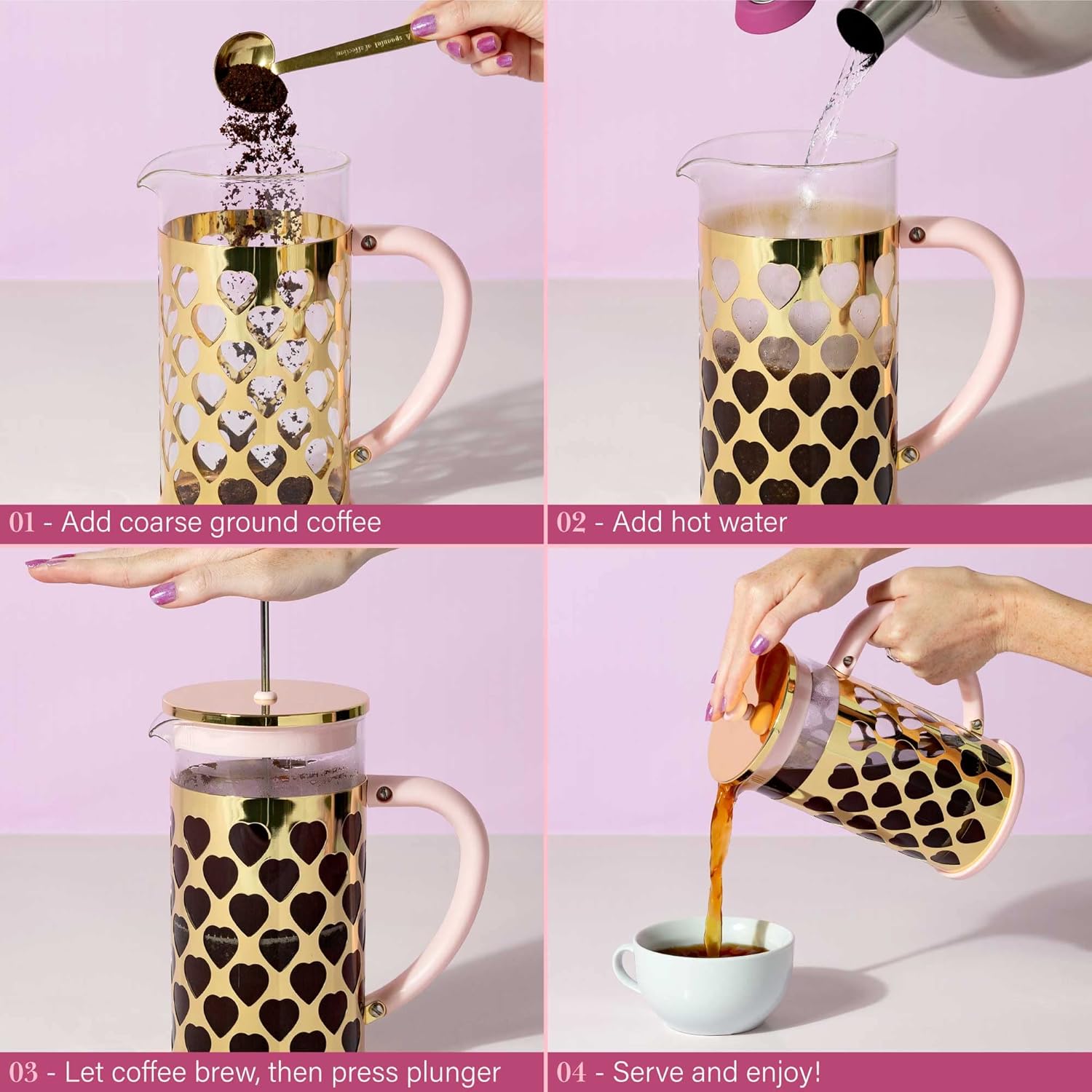Pink French Press Coffee Maker - đánh giá và giá French Press Coffee Maker